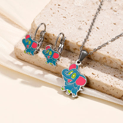 Cute Retro Modern Style Animal Stainless Steel Earrings Necklace