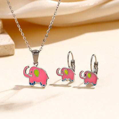 Cute Retro Modern Style Animal Stainless Steel Earrings Necklace