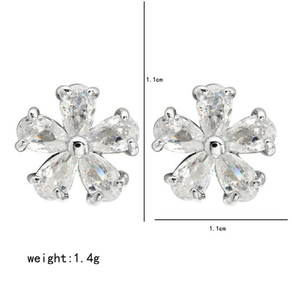 1 Pair Simple Style Flower Plating Inlay Copper Zircon White Gold Plated Ear Studs