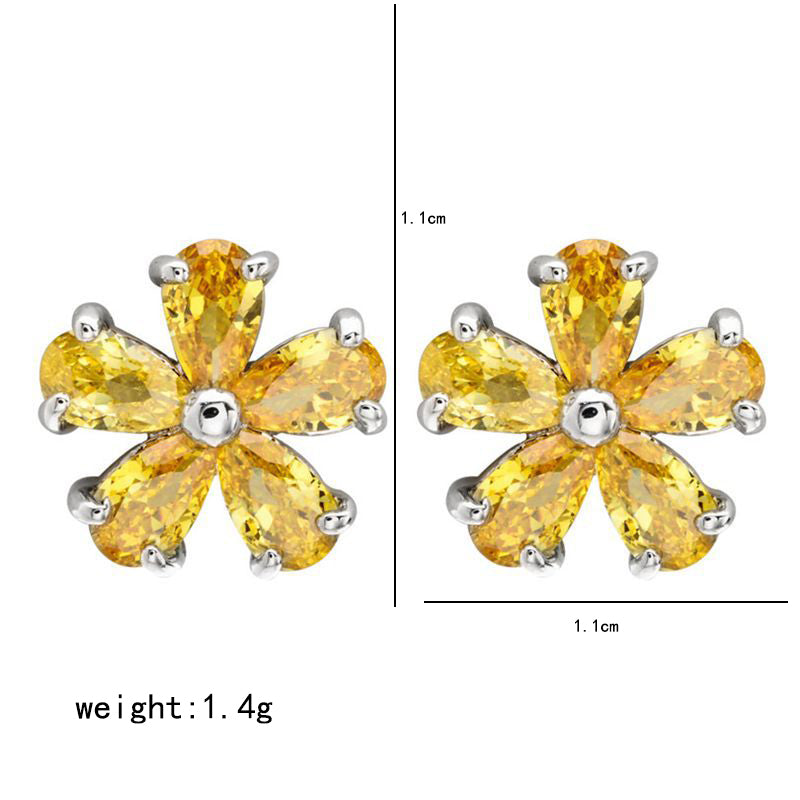 1 Pair Simple Style Flower Plating Inlay Copper Zircon White Gold Plated Ear Studs