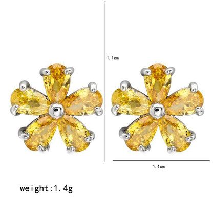 1 Pair Simple Style Flower Plating Inlay Copper Zircon White Gold Plated Ear Studs