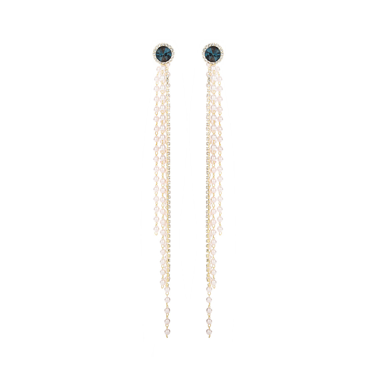 1 Pair Simple Style Round Tassel Pearl Inlay Copper Zircon Drop Earrings