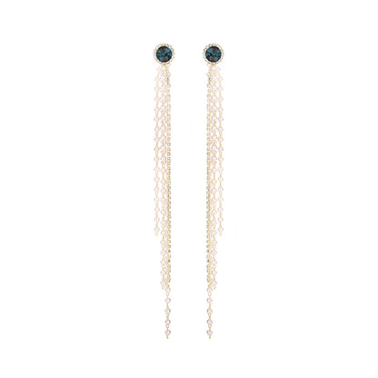 1 Pair Simple Style Round Tassel Pearl Inlay Copper Zircon Drop Earrings