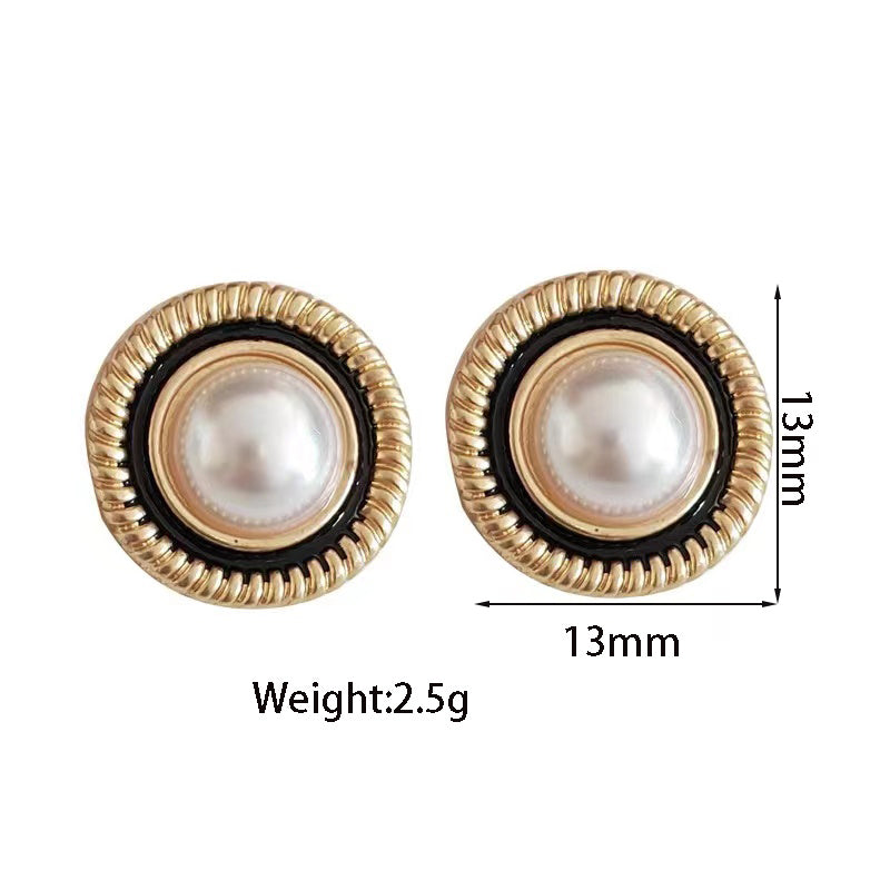 1 Pair Elegant Vintage Style Simple Style Round Plating Inlay Alloy Artificial Pearls Gold Plated Ear Studs