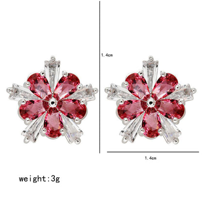 1 Pair Simple Style Classic Style Flower Plating Inlay Copper Zircon White Gold Plated Ear Studs