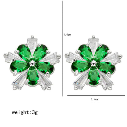 1 Pair Simple Style Classic Style Flower Plating Inlay Copper Zircon White Gold Plated Ear Studs