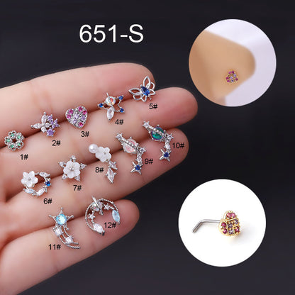 Fashion Flower Titanium Steel Plating Zircon Nose Studs