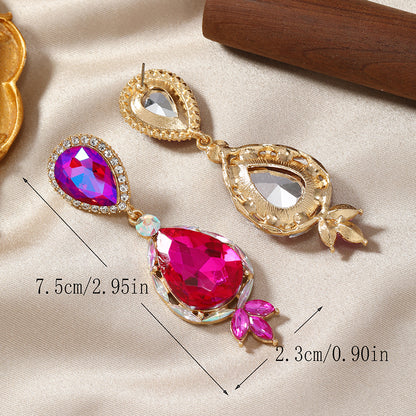 1 Pair Lady Water Droplets Plating Inlay Alloy Rhinestones Gold Plated Drop Earrings