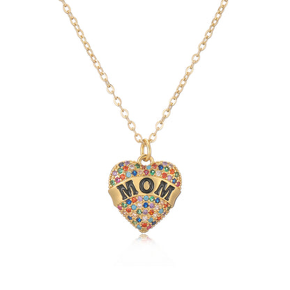 Simple Style Commute Heart Shape Copper Enamel Plating Inlay Zircon 18k Gold Plated Pendant Necklace