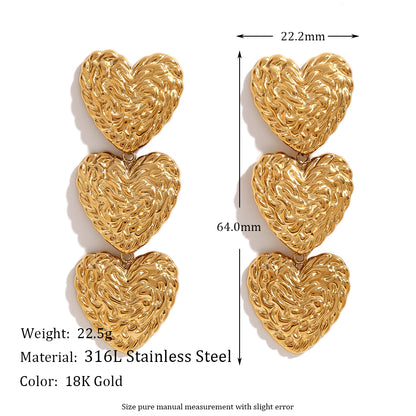 1 Pair Vintage Style Simple Style Classic Style Heart Shape Plating Stainless Steel 18k Gold Plated Drop Earrings