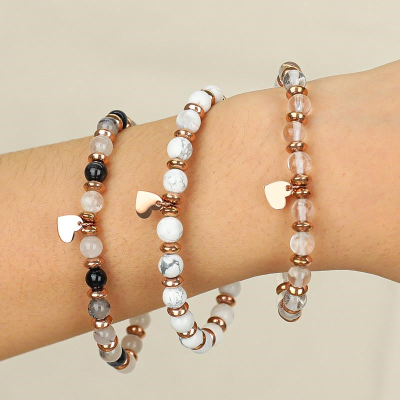 Casual Simple Style Color Block Stainless Steel Titanium Steel Beaded Plating Rose Gold Plated Bracelets