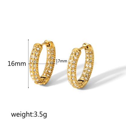 1 Pair Simple Style Round Polishing Plating Inlay Stainless Steel Zircon 18k Gold Plated Earrings