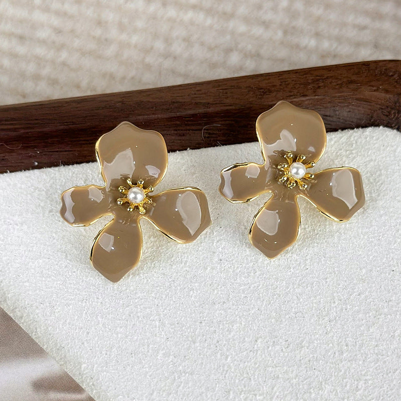 1 Pair Lady Flower Plating Alloy Gold Plated Ear Studs