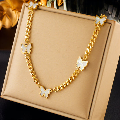 Korean Style Butterfly Titanium Steel Plating 18k Gold Plated Necklace