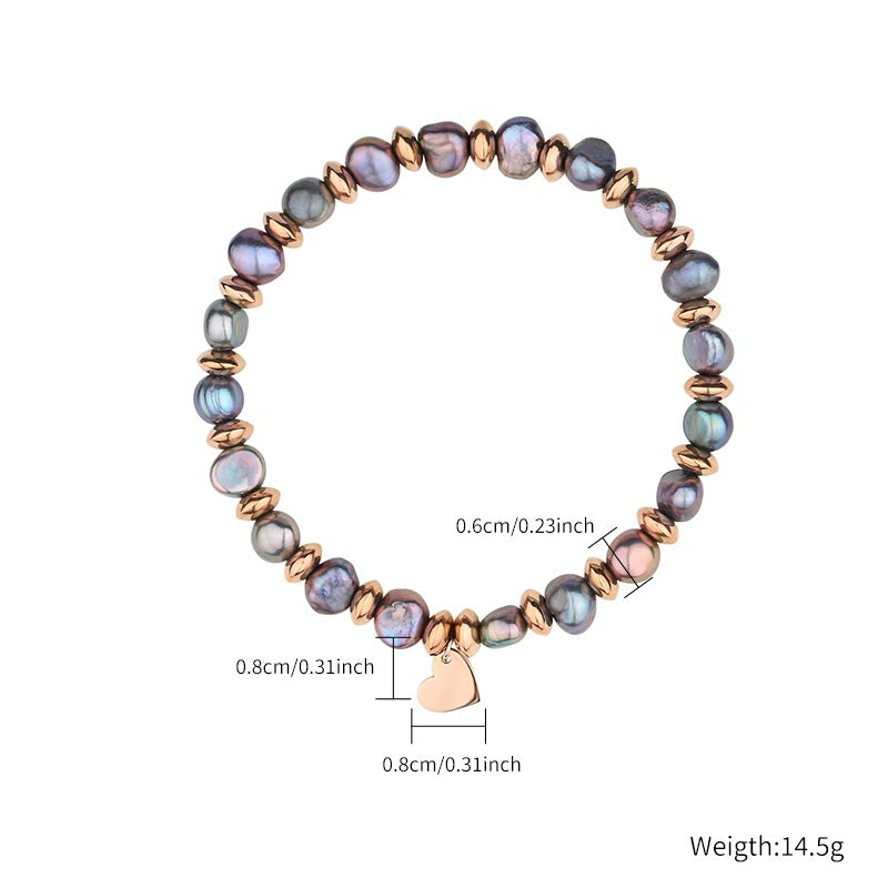 Casual Simple Style Heart Shape Stainless Steel Titanium Steel Beaded Rose Gold Plated Bracelets