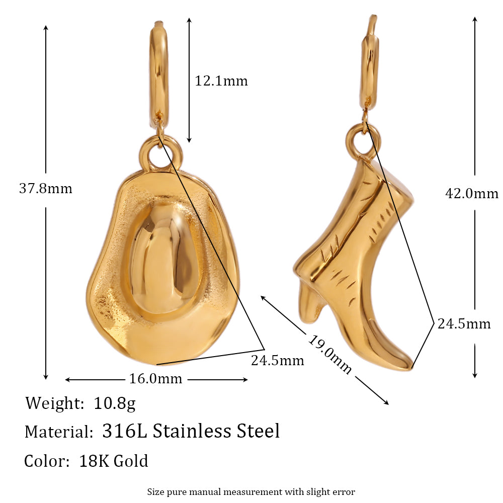 1 Pair Vintage Style Simple Style Hat Boots Asymmetrical Plating Stainless Steel 18k Gold Plated Drop Earrings