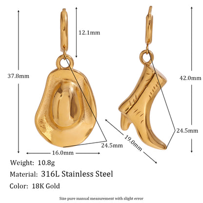 1 Pair Vintage Style Simple Style Hat Boots Asymmetrical Plating Stainless Steel 18k Gold Plated Drop Earrings