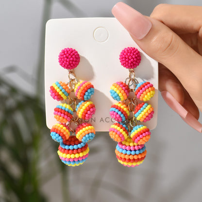 1 Pair Lady Color Block Beaded Spray Paint Tassel Zinc Alloy Drop Earrings