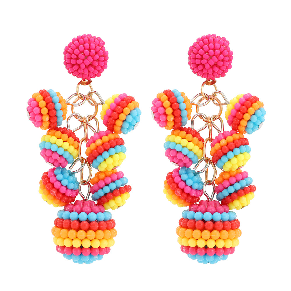 1 Pair Lady Color Block Beaded Spray Paint Tassel Zinc Alloy Drop Earrings