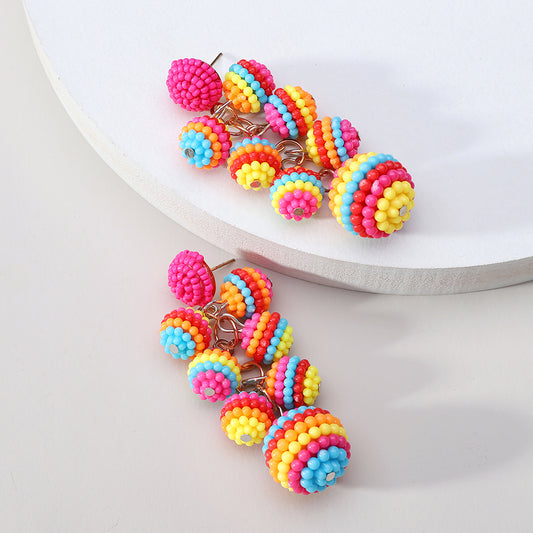 1 Pair Lady Color Block Beaded Spray Paint Tassel Zinc Alloy Drop Earrings