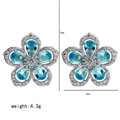 1 Pair Sweet Flower Plating Inlay Copper Zircon White Gold Plated Ear Studs