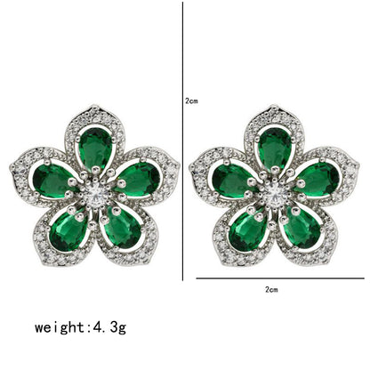 1 Pair Sweet Flower Plating Inlay Copper Zircon White Gold Plated Ear Studs