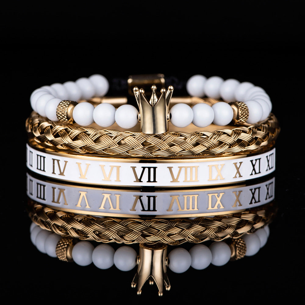 Original Design Crown Stainless Steel Enamel Inlay Artificial Diamond Bracelets