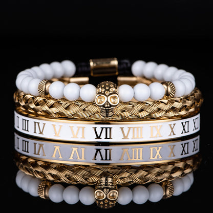 Original Design Crown Stainless Steel Enamel Inlay Artificial Diamond Bracelets