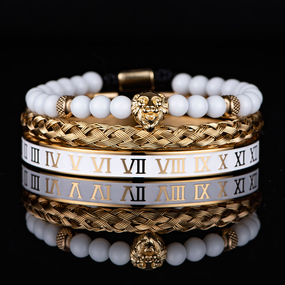 Original Design Crown Stainless Steel Enamel Inlay Artificial Diamond Bracelets