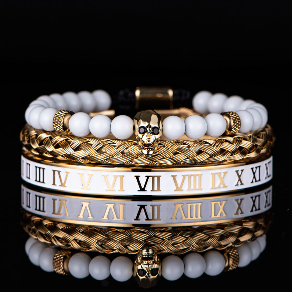 Original Design Crown Stainless Steel Enamel Inlay Artificial Diamond Bracelets