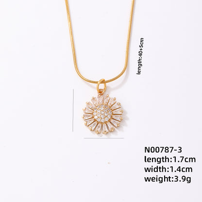 Ig Style Simple Style Snowflake Stainless Steel Copper Plating Inlay Zircon Gold Plated Pendant Necklace