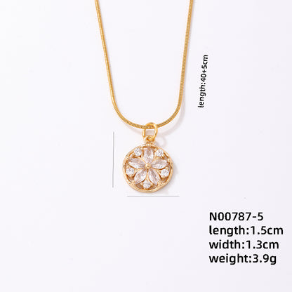 Ig Style Simple Style Snowflake Stainless Steel Copper Plating Inlay Zircon Gold Plated Pendant Necklace