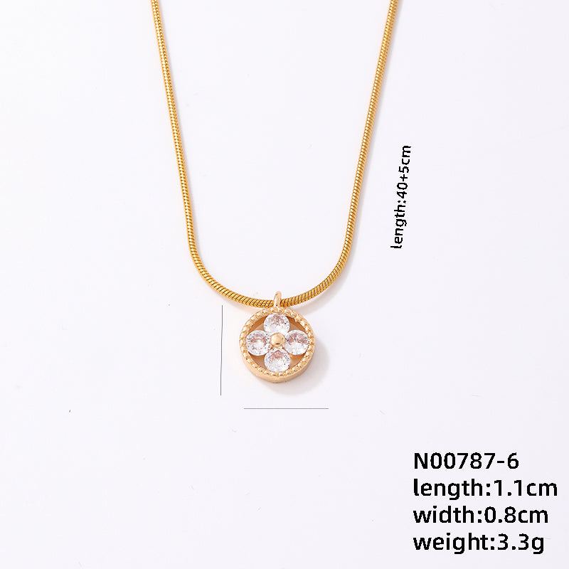 Ig Style Simple Style Snowflake Stainless Steel Copper Plating Inlay Zircon Gold Plated Pendant Necklace