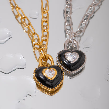 Ig Style Heart Shape Stainless Steel Enamel Plating Titanium Steel 18k Gold Plated Necklace