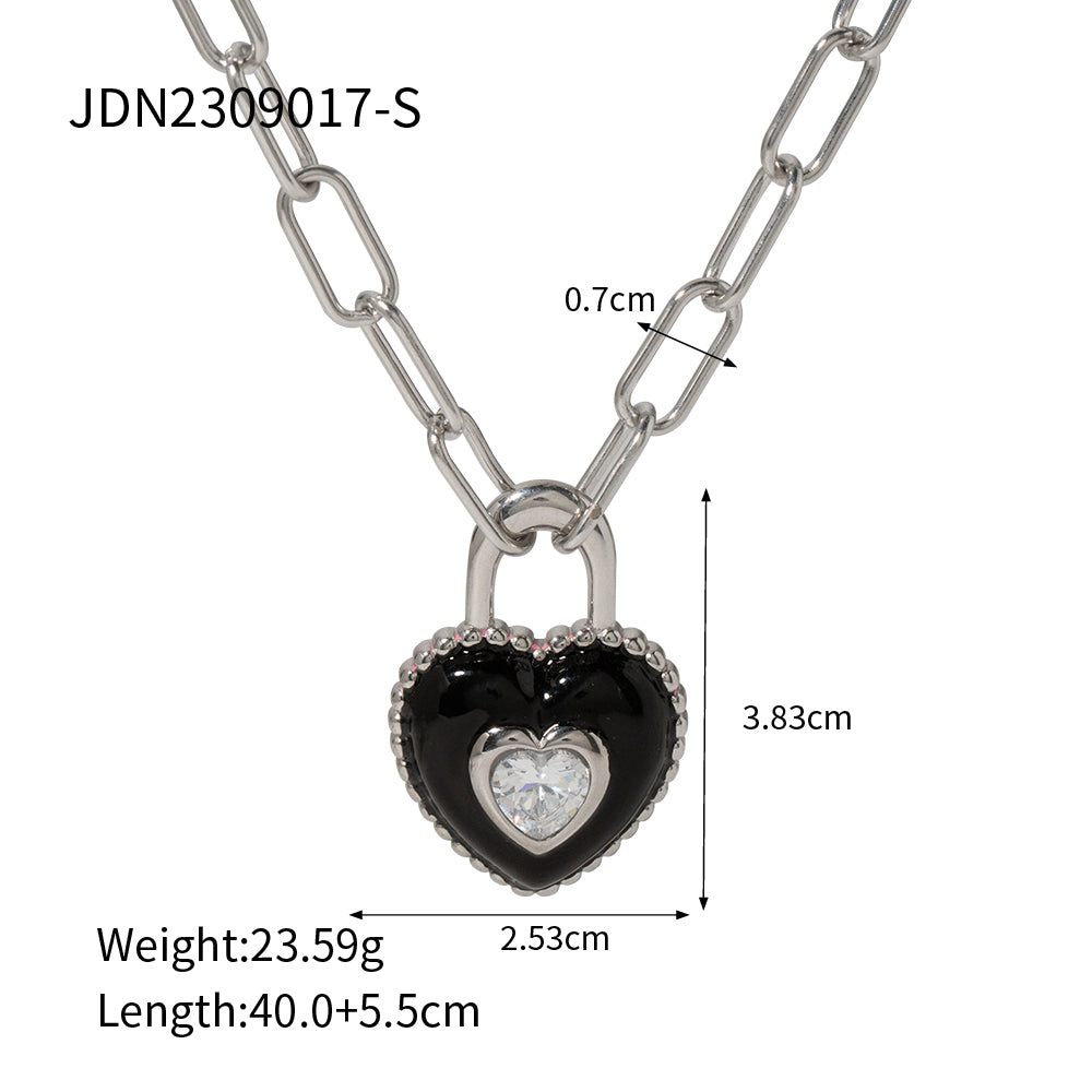 Ig Style Heart Shape Stainless Steel Enamel Plating Titanium Steel 18k Gold Plated Necklace