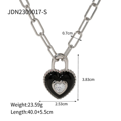 Ig Style Heart Shape Stainless Steel Enamel Plating Titanium Steel 18k Gold Plated Necklace