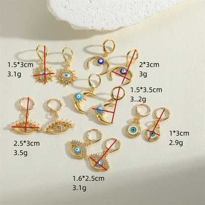 1 Pair Vintage Style Simple Style Sun Plating Inlay Copper Zircon 14k Gold Plated Drop Earrings