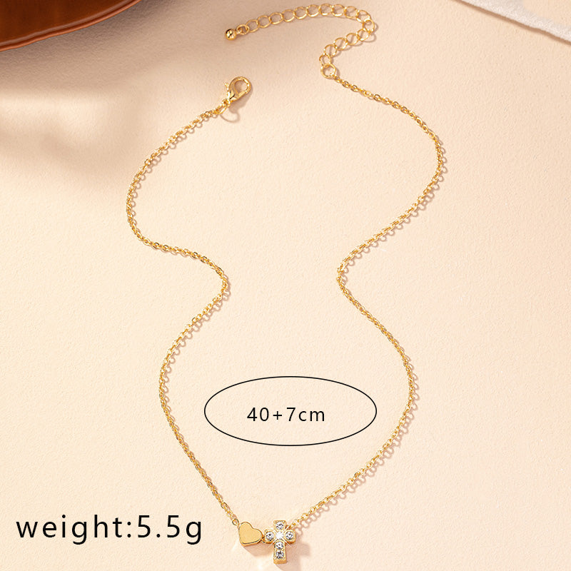 Retro Commute Cross Heart Shape Alloy Inlay Rhinestones Women's Pendant Necklace