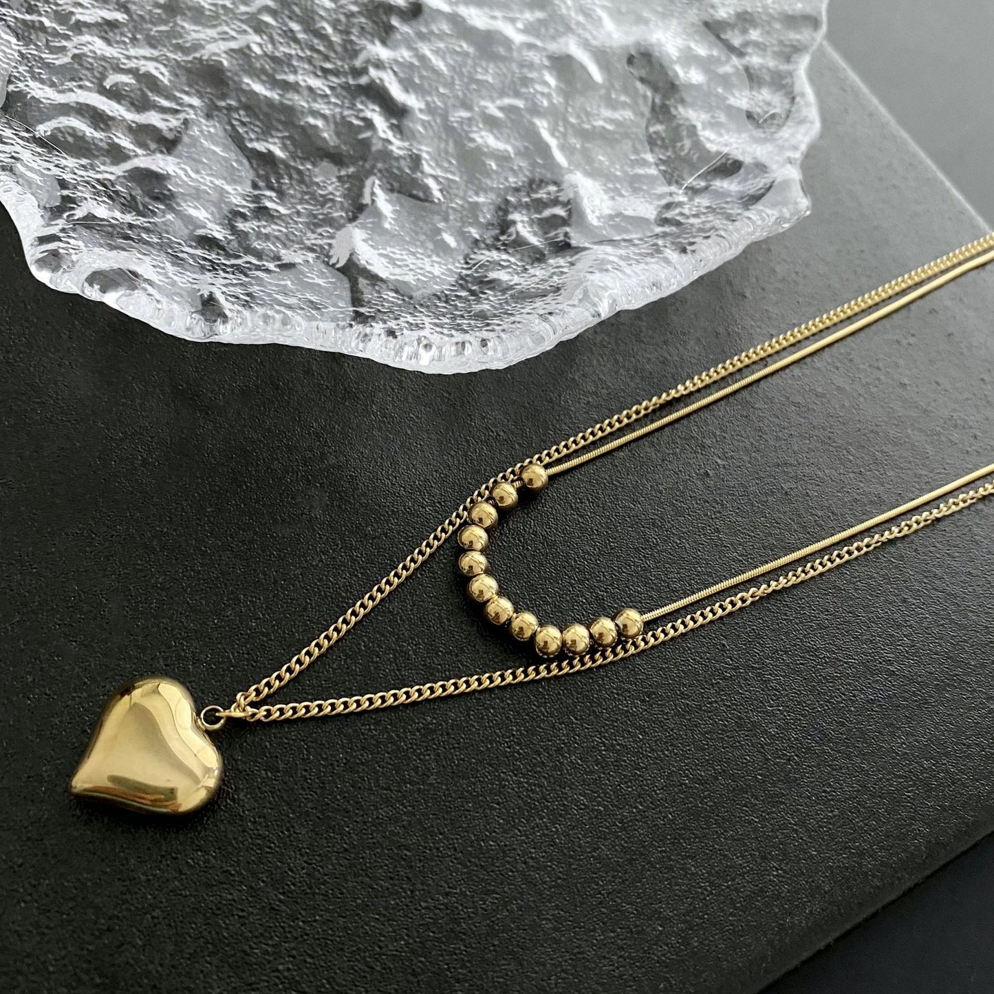 Simple Style Commute Heart Shape Stainless Steel Titanium Steel Plating 18k Gold Plated Layered Necklaces