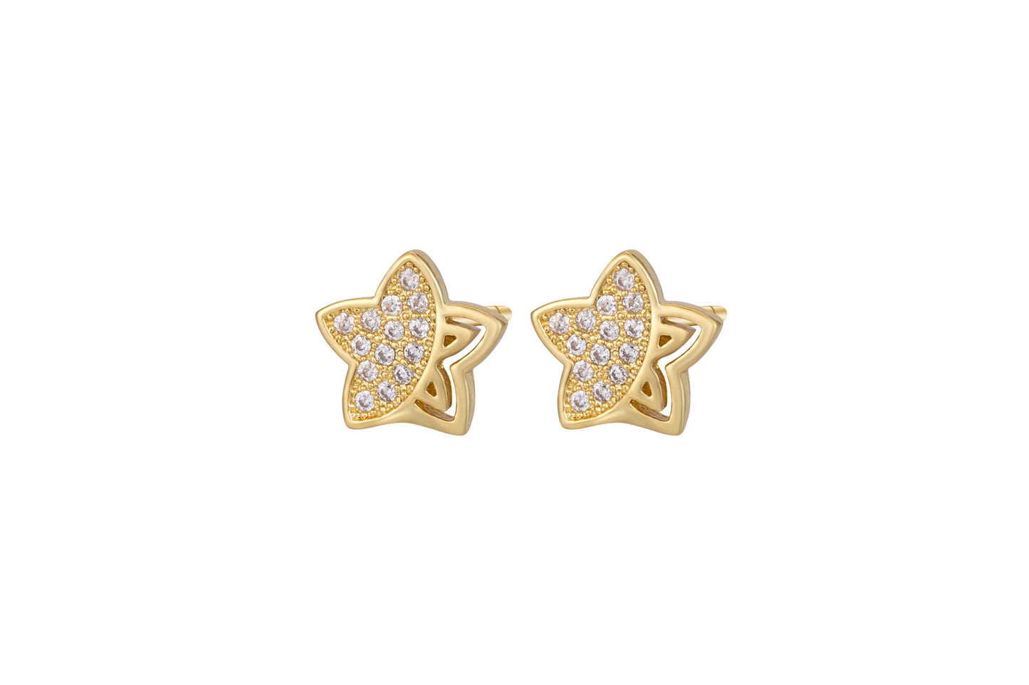 1 Pair Simple Style Star Plating Hollow Out Inlay Copper Zircon Ear Studs