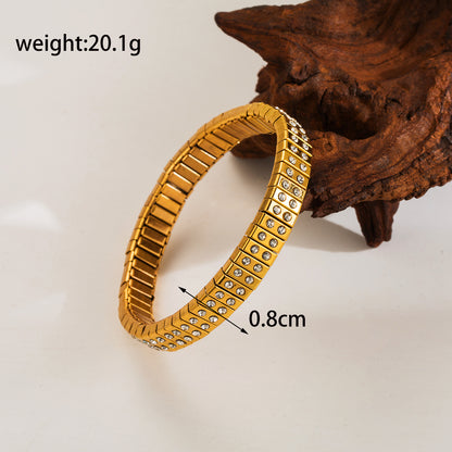 Retro Streetwear Solid Color Stainless Steel Plating Inlay Diamond 18k Gold Plated Bangle