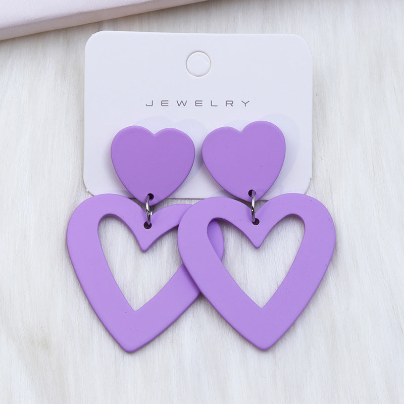 1 Pair Lady Heart Shape Spray Paint Arylic Drop Earrings