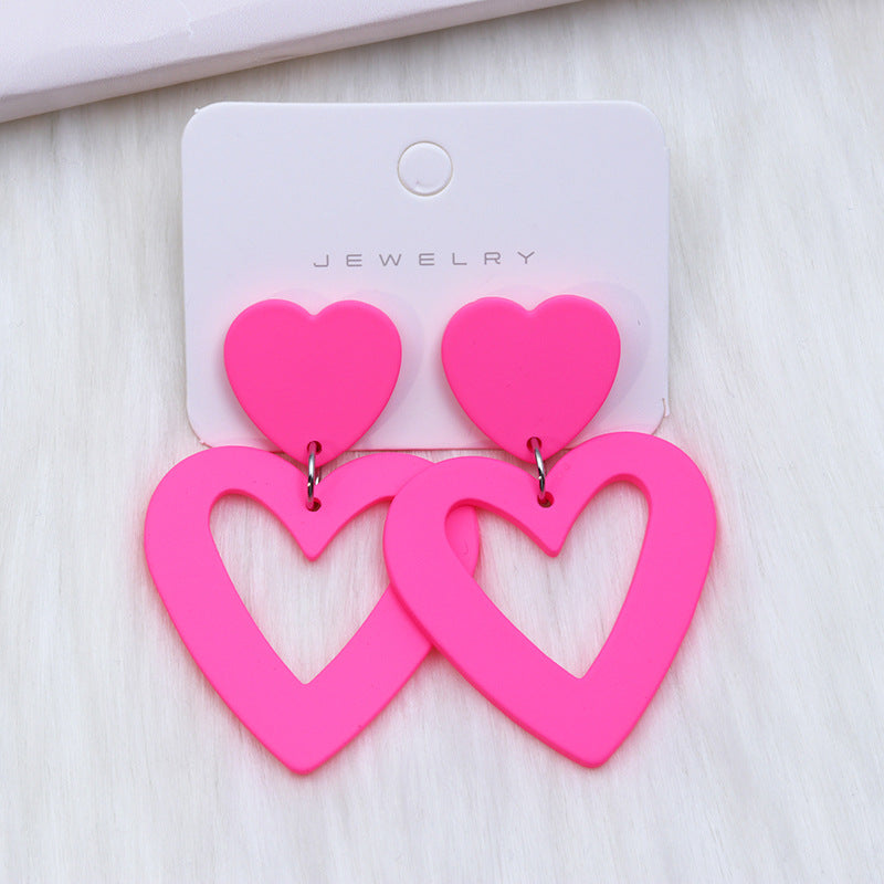 1 Pair Lady Heart Shape Spray Paint Arylic Drop Earrings