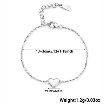 Solid Color Heart Shape Sterling Silver White Gold Plated Women's Bracelets Necklace Jewelry Set