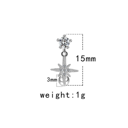 Cute Wedding Pastoral Moon Snowflake Stainless Steel Copper White Gold Plated Rhinestones Zircon Eyebrow Nails In Bulk