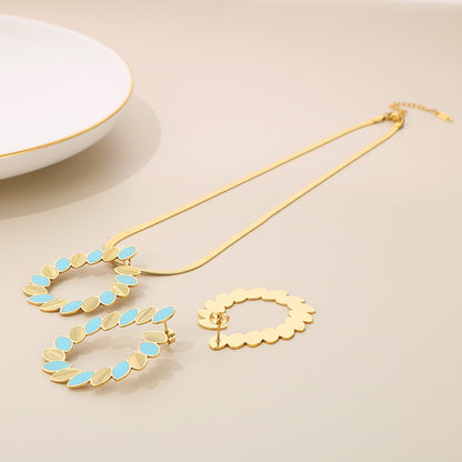 Elegant Simple Style Leaves Stainless Steel Titanium Steel Enamel Plating Earrings Necklace