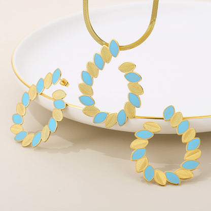 Elegant Simple Style Leaves Stainless Steel Titanium Steel Enamel Plating Earrings Necklace