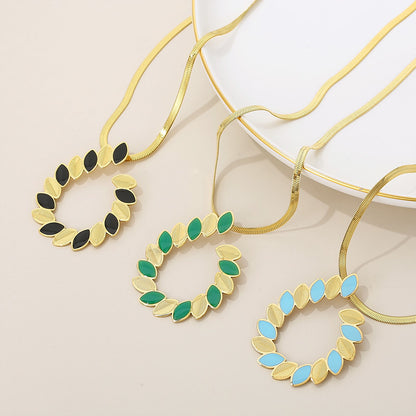 Elegant Simple Style Leaves Stainless Steel Titanium Steel Enamel Plating Earrings Necklace