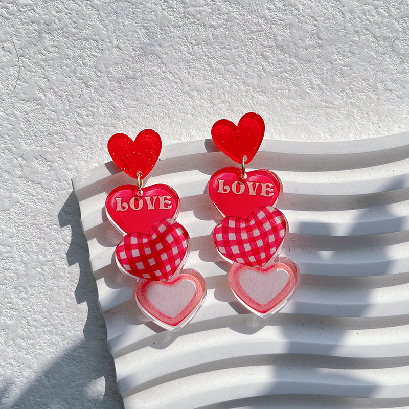 1 Pair Romantic Sweet Heart Shape Arylic Drop Earrings