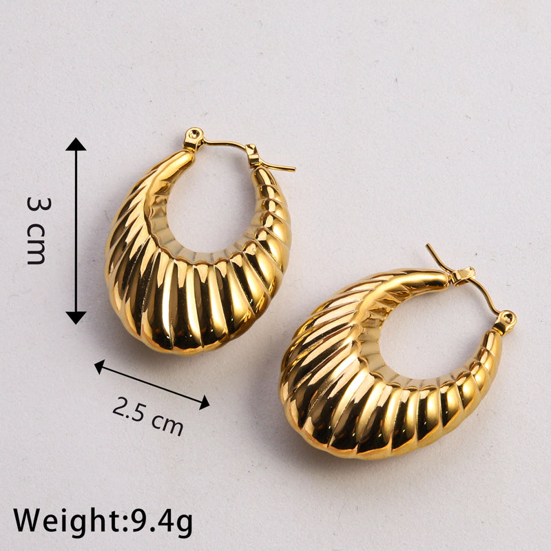 1 Pair Casual Classic Style Commute U Shape Geometric Grain Plating Stainless Steel Gold Plated Earrings